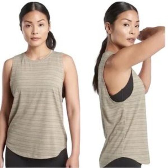 Athleta Cloudlight Striped Muscle Tank Top in Whisper Stripe Shadow Olive - Picture 12 of 14